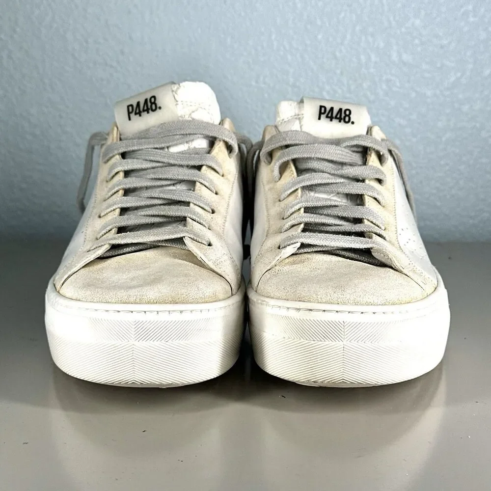 P448 Women Thea White Leather Grey Suede Sneakers Shoes Size 39 US 8.5 Italy - Picture 2 of 16